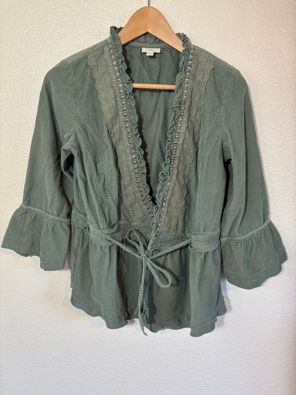 J Jill 100% sage green cotton cropped sleeve corduroy blazer size extra small